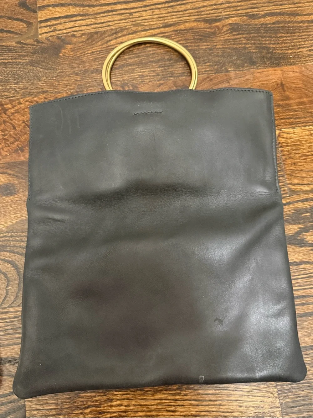 Parker Clay Black Leather Clutch with Gold Ring Handles (dust bag included)